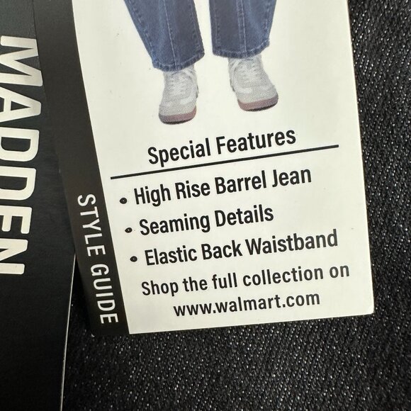 Madden NYC Womens High Rise Barrel Jeans XS Midnight Wash Black Elastic Waistban - Picture 3 of 7